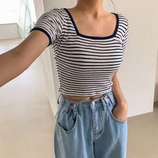 Square-neck Striped Ringer T-shirt