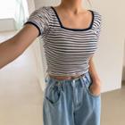 Square-neck Striped Ringer T-shirt