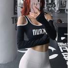 Long-sleeve Lettering Cold-shoulder Cropped Sports Top