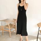 Spaghetti-strap Ribbed Long Dress