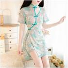 Short-sleeve Button-front Lace Dress
