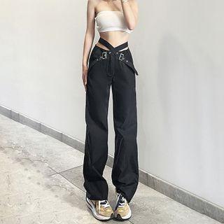 Mid Rise Crisscross Straight Leg Cargo Pants