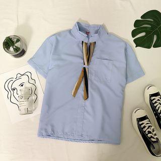 Short-sleeve Tie-detailed Blouse