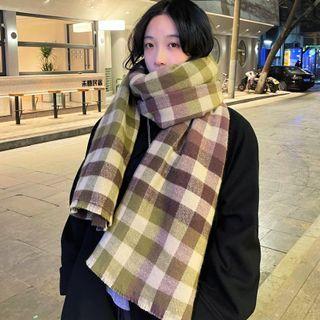 Plaid Scarf Plaid - Brown & Green - One Size