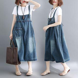 Washed Midi Dungaree Dress