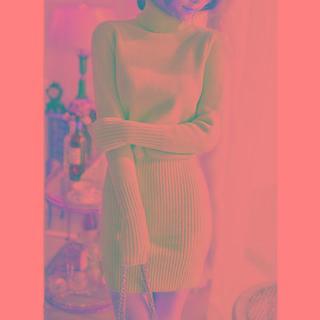 Long-sleeve High Neck Knit Midi Sweater Dress
