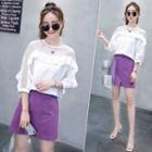 Mesh Panel 3/4 Sleeve Blouse