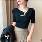 Short-sleeve Asymmetrical Neck Knit Top