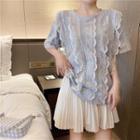 Short-sleeve Lace Trim T-shirt / A-line Skirt