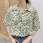 Elbow-sleeve Floral Shirt Green - One Size