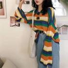 Striped Long-sleeve Knit Top Stripe - Multicolor - One Size