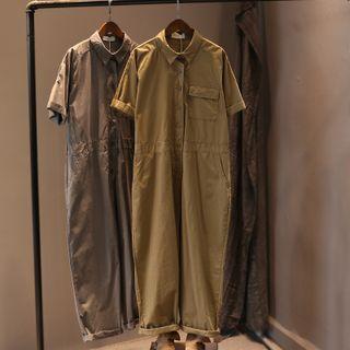 Short Sleeve Single Breasted Jumpsuit