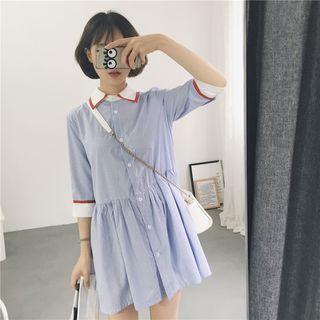 Striped 3/4-sleeve Shirt Dress