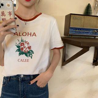 Contrast-trim Printed Short-sleeve Tee
