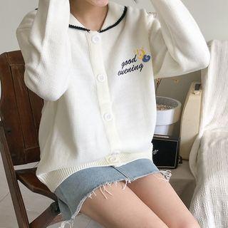 Moon Embroidered Lettering Cardigan