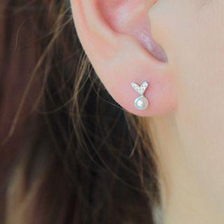Heart Faux Pearl Sterling Silver Earring Stud Earring - 1 Pair - Silver - One Size