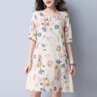 Floral Print Elbow Sleeve Shift Dress