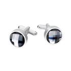 Fashion Elegant Black Cubic Zirconia Geometric Round Cufflinks Silver - One Size