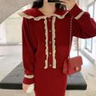 Lace Trim Cardigan / Midi Knit Skirt