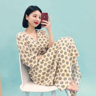 Wrap-front Long Pattern Dress