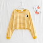 Dog Print Striped Long-sleeve T-shirt