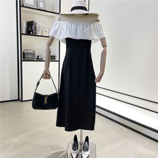 Off-shoulder Two-tone Dress Black - One Size