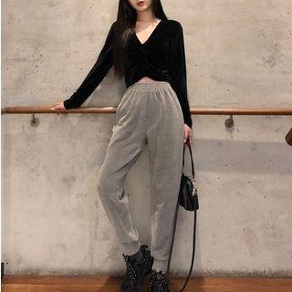 Long-sleeve Cropped Velvet Top / Velvet Harem Pants
