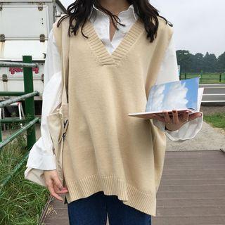 Knitted Plain V-neck Vest