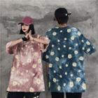 Tie-dyed Daisy Patterned Short-sleeve T-shirt