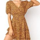 Short-sleeve Leopard Print Chiffon Dress