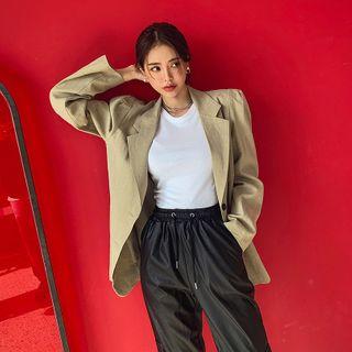 Puff-shoulder Linen Blazer With Sash