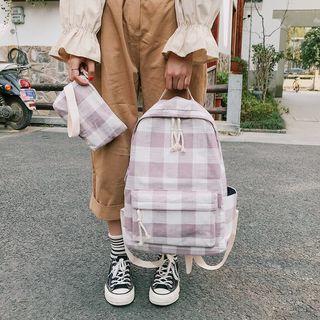 Set: Plaid Backpack + Plaid Pouch