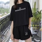 Set: Short-sleeve Bear Print T-shirt + Bear Print Shorts