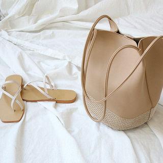 Woven-panel Bucket Bag