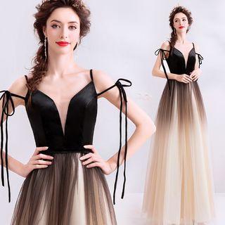 Color Panel A-line Evening Gown