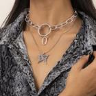 Butterfly Pendant Alloy Layered Necklace 1582 - Silver - One Size
