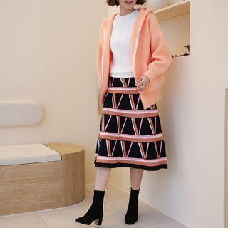 Pastel-tone Knit Zip Hoodie Coral - One Size