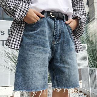 Washed Wide-leg Denim Shorts