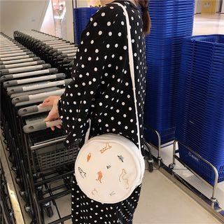 Canvas Embroidered Crossbody Circle Bag