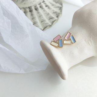 Glaze Triangle Earring 1 Pair - 925 Silver - Light Pink & Blue & Light Yellow - One Size