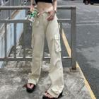 Mid-rise Plain Cargo Straight Leg Pants