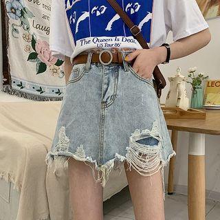 Frayed Hem Ripped A-line Mini Skorts