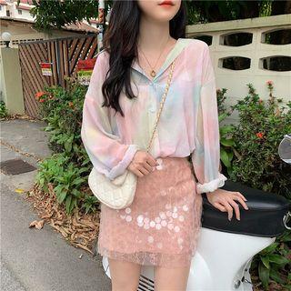 Tie Dye Shirt / Sequined Mini Skirt