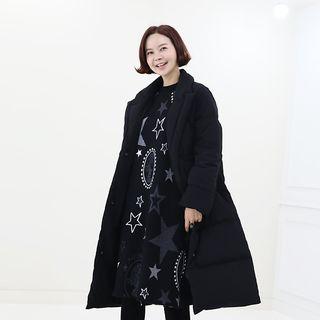 Notch-lapel Snap-button Padded Coat