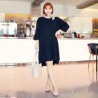 3/4-sleeve Slit-side Knit Dress