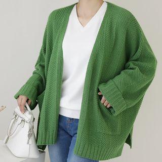 Open-front Slit-side Wool Blend Cardigan