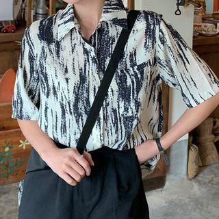 Short-sleeve Tie-dyed Shirt Black & White - One Size