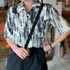 Short-sleeve Tie-dyed Shirt Black & White - One Size