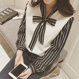 Mock Two Piece Tie Neck Blouse