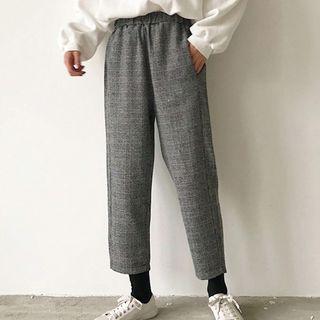 Plaid Elastic Waist Cropped Pants